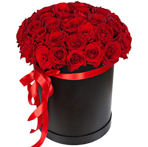 Фото товара 51 роза красная в шляпной коробке в Белгород-Днестровском