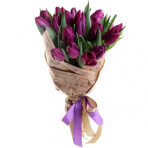 Фото товара 21 пурпурный тюльпан в крафт в Белгород-Днестровском