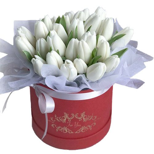 Фото товара 31 белый тюльпан в коробке в Белгород-Днестровском