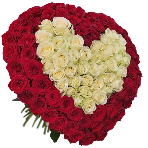 Фото товара Сердце 101 роза белая, красная в Белгород-Днестровском