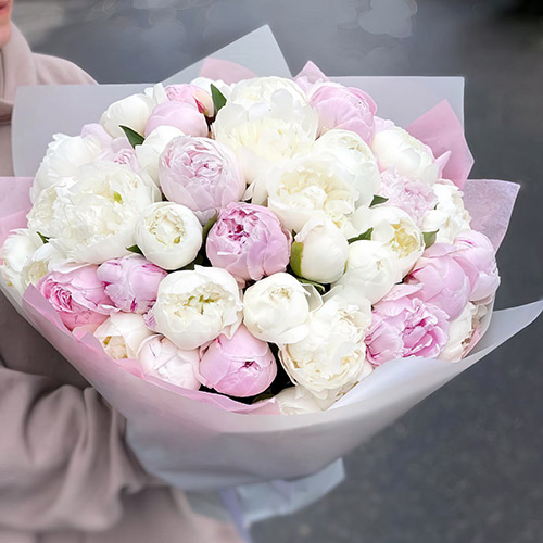Фото товара 45 белых и розовых пионов в Белгород-Днестровском