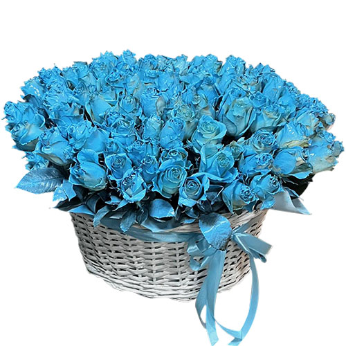 Фото товара 101 синяя роза в корзине в Белгород-Днестровском