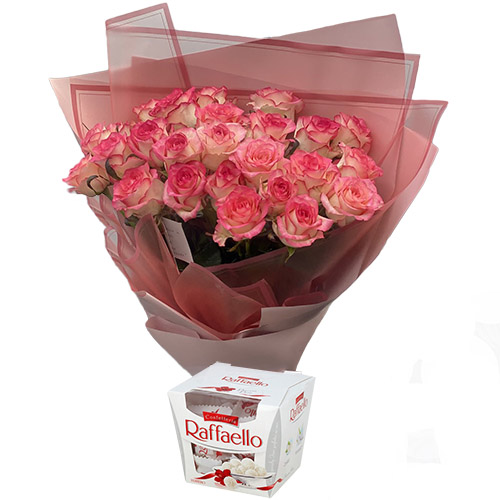Фото товара 25 рожевих троянд із цукерками в Белгород-Днестровском